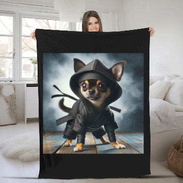 Discover Ninja chihuahua! Fleece Blankets