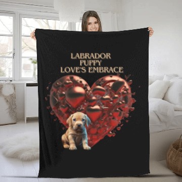 Discover Valentine's day: Labrador Puppy Love's Embrace Fleece Blankets