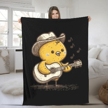 Discover Cute Cowboy Baby Chick Playing Guitar Fleece Blankets