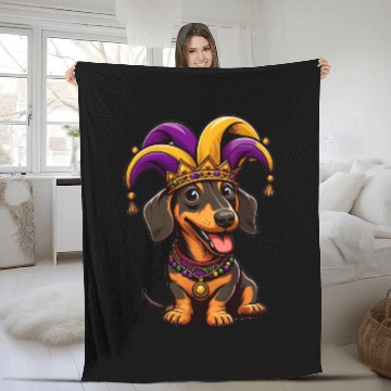 Discover Mardi Gras Dachshund Fleece Blankets