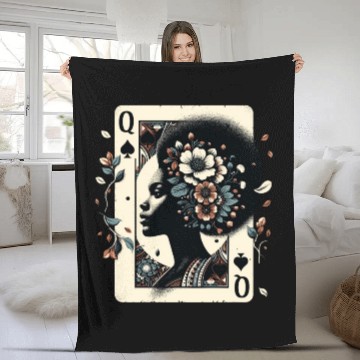 Discover Black Queen Poker Tarot Card African American Fleece Blankets