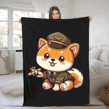 Discover Cute Shiba Inu Pilot Playing Airplane Toys Fleece Blankets