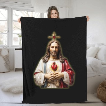 Discover sacred heart of jesus Fleece Blankets