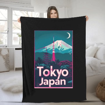 Discover Vintage Style Tokyo Travel Poster Fleece Blankets