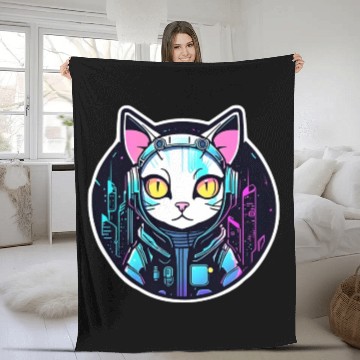 Discover Cyberpunk Cat Fleece Blankets