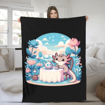 Discover Kawaii Tea Party Pastel Axolotl Fleece Blankets
