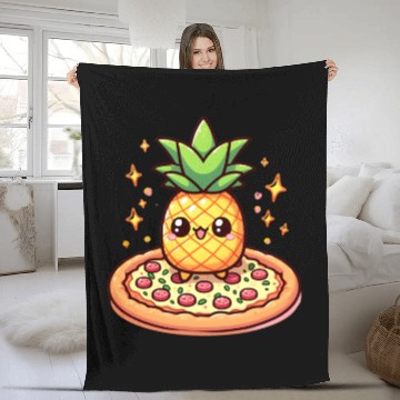 Discover Pineapples on a pizza Fleece Blankets