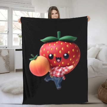 Discover Dancing strawberry with peach Fleece Blankets