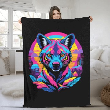 Discover Neon Wild - Urban Hyena Portrait Fleece Blankets