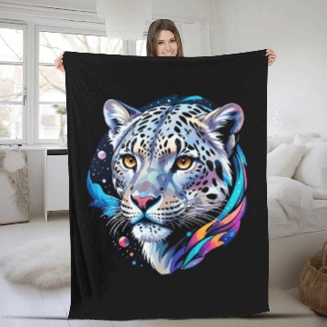 Discover Cosmic Snow Leopard - Ethereal Animal Portrait Fleece Blankets