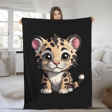 Discover Adorable Baby Leopard - Cute Wildlife Cartoon Fleece Blankets