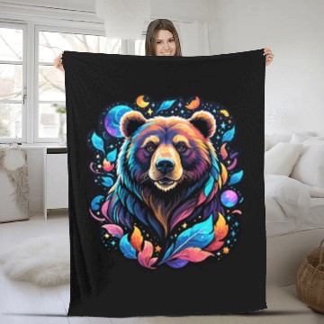 Discover Mystical Galaxy Bear - Celestial Wilderness Art Fleece Blankets