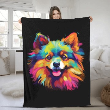 Discover Watercolor Colorful Pomeranian Fleece Blankets