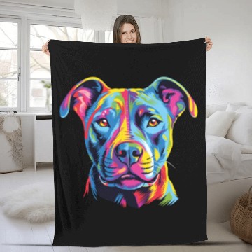 Discover Watercolor Colorful American Pit Bull Terrier Fleece Blankets