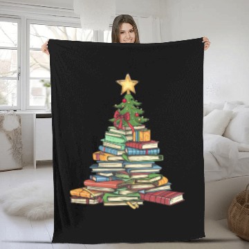 Discover Bookworm Christmas Tree books Fleece Blankets
