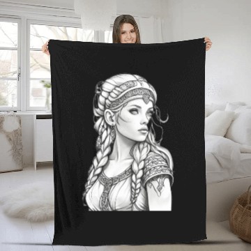 Discover Viking female hairstyles grayscale Fleece Blankets