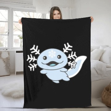 Discover Winter Axolotl With Snowflakes Sweet Winter Fleece Blankets