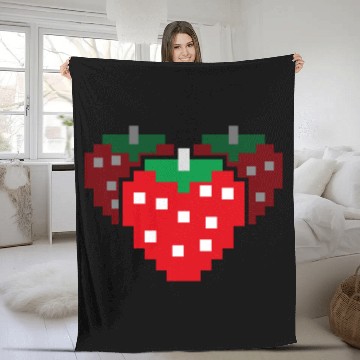 Discover 8 Bit Pixel Strawberry 80s Video Game 100 Days of Fleece Blankets