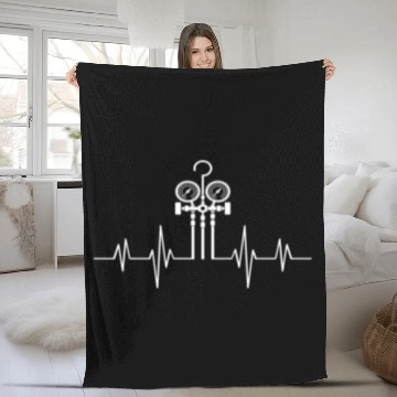 Discover HVAC Love EKG Line Heartbeat HVAC Technician HVAC Fleece Blankets