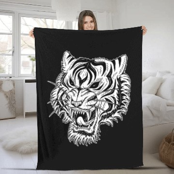 Discover Dark Angry Tiger Sideview Fleece Blankets