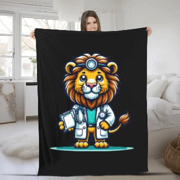 Discover Cute Lion Doctor Fleece Blankets