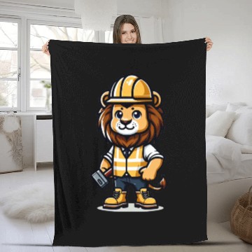 Discover Cute Lion Construction Worker Fleece Blankets