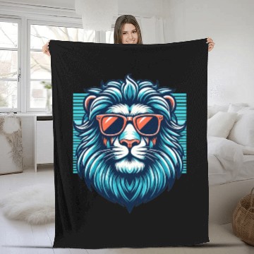Discover Chill Monarch - Lion with Sunglasses Retro Fleece Blankets
