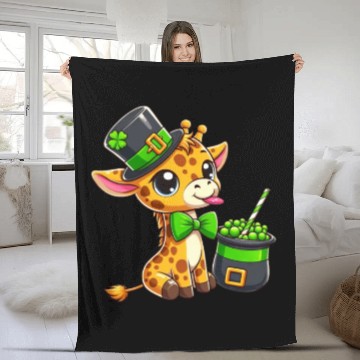 Discover St. Patrick's Day Giraffe with Bubble Tea Fleece Blankets