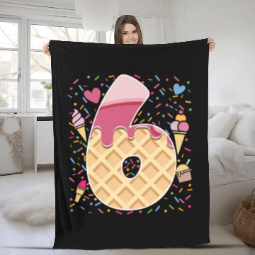 Discover Ice Cream Number Six Art Design 6th Birthday Kids  Fleece Blankets