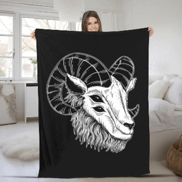 Discover Dark Devil Goat Horn Head Fleece Blankets