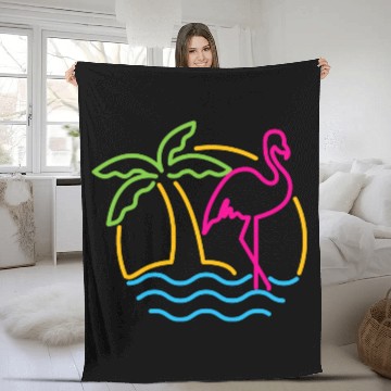 Discover 80s Vintage Miami Retro Neon Pink Flamingo Fleece Blankets