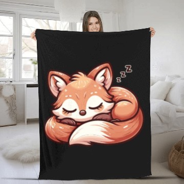 Discover Slumbering Fox - Kawaii Sleeping Fox Design Fleece Blankets