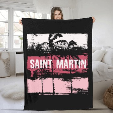 Discover Saint Martin Vacation Souvenir Abstract Artistic Fleece Blankets