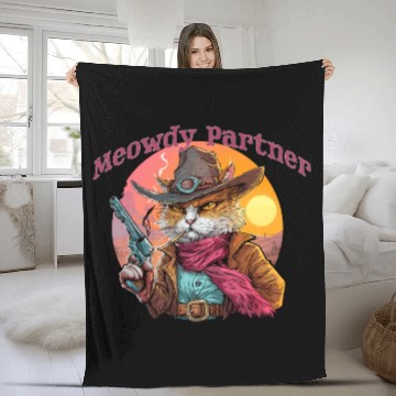 Discover Purrfect Outlaw Showdown - Meowdy Partner Fleece Blankets