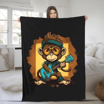 Discover Monkey Chimpanzee Playing Acousitc Rock Guitar Fleece Blankets