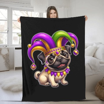 Discover Mardi Gras Pug with Jester Hat Fleece Blankets