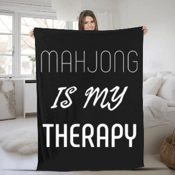 Discover Mahjong Is My Therapy text Fleece Blankets