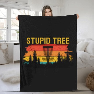 Discover Disc Golf Frisbee Disc Sport I Stupid Tree Fleece Blankets