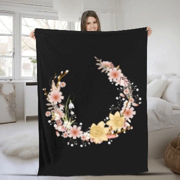 Discover Spring floral wreath of daffodils and catkins Fleece Blankets