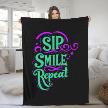 Discover typography Fleece Blankets design Sip Smile Repeat