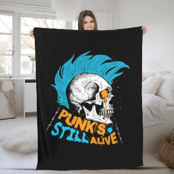 Discover Punk's still alive - gift skull punk rock man teen Fleece Blankets