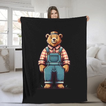 Discover Cute Bear Farmer Fleece Blankets