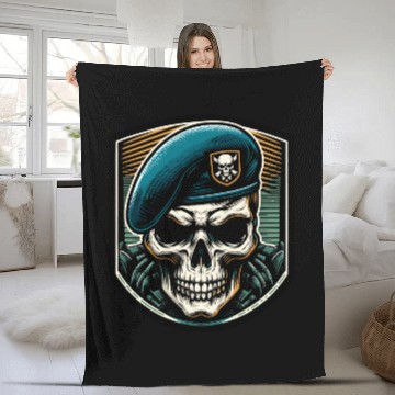 Discover Beret Skull Military Emblem Fleece Blankets