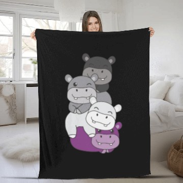 Discover Asexual Flag Pride Lgbtq Cute Hippo Bunch Fleece Blankets
