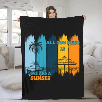 Discover ALL you need love and a sunset Fleece Blankets