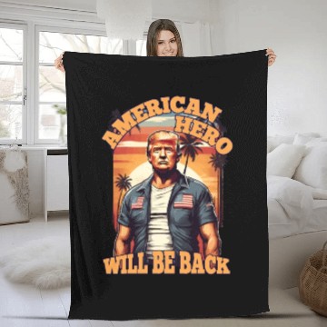 Discover TRUMP, AMERICAN HERO WILL BE BACK, DONALD TRUMP Fleece Blankets
