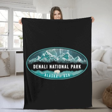 Discover Denali National Park Alaska Hiking Camg Fleece Blankets