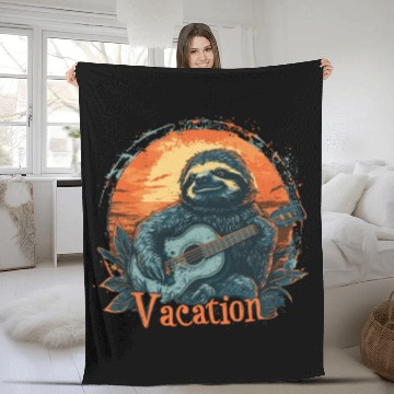 Discover Tropical Sloth Guitar Vacation Sunset Beach Fleece Blankets