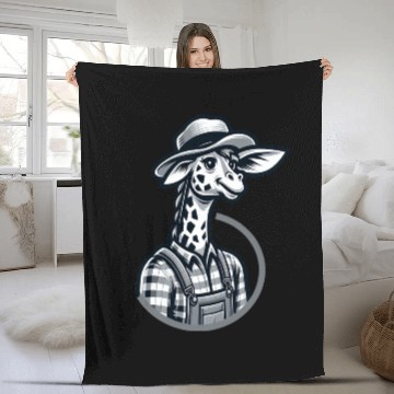 Discover Cute Giraffe Farmer Fleece Blankets