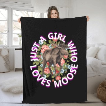 Discover just a girl who loves moose Fleece Blankets